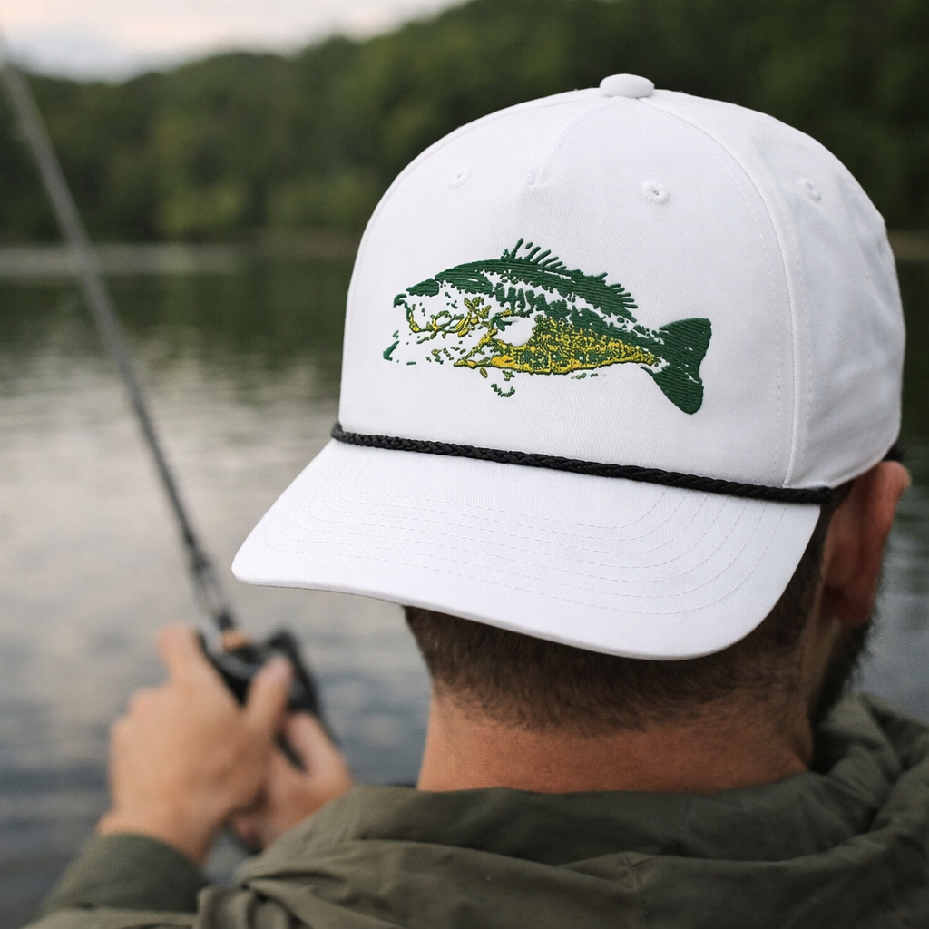 Embroidered Largemouth Bass golf rope cap